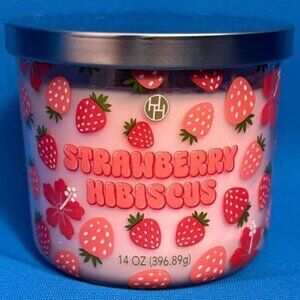 BRAND NEW ~ 3 WICK ~ STRAWBERRY HIBISCUS  CANDLE 14 OZ / 14 OUNCES